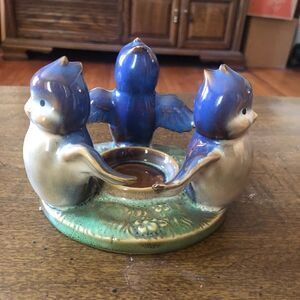 Trio of Bluebirds circular votive candle holder. Vintage.